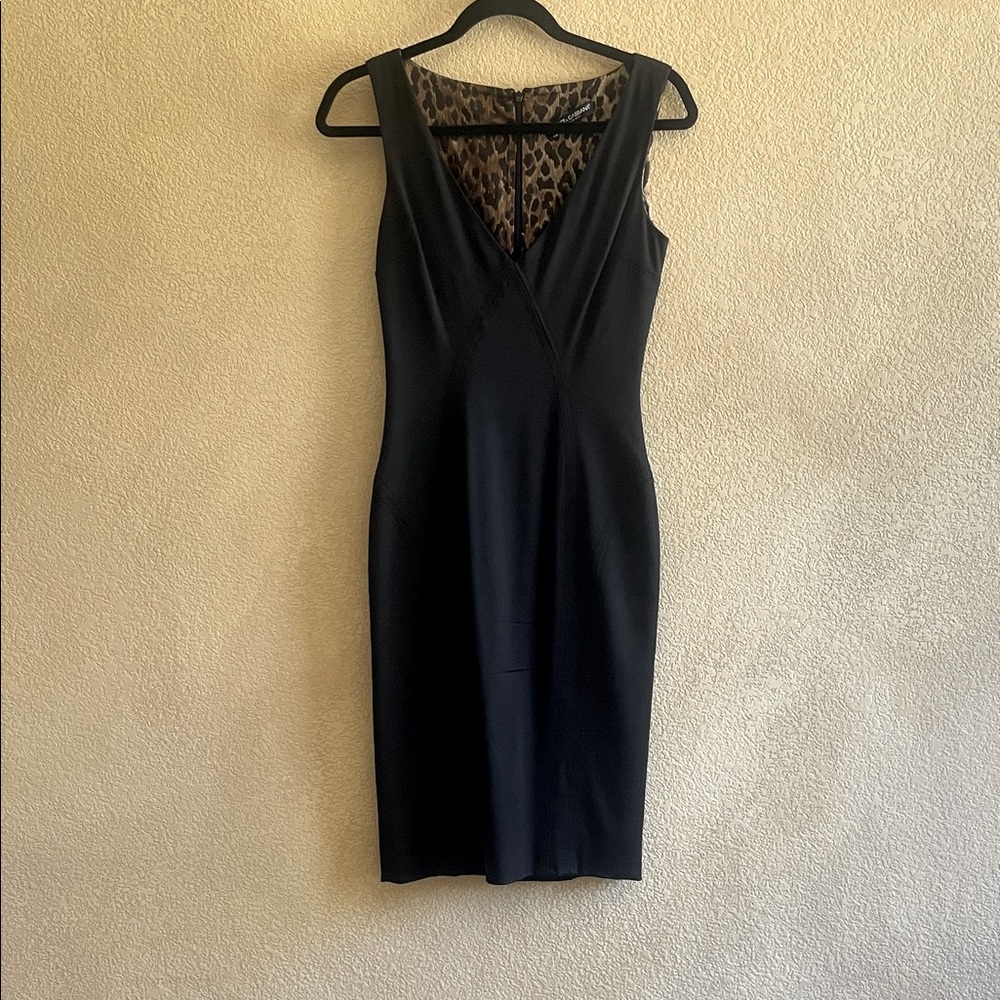 Dolce & Gabbana Black Midi Dress with Leopard Detail